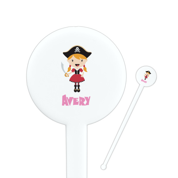 Custom Pink Pirate 7" Round Plastic Stir Sticks - White - Double Sided (Personalized)