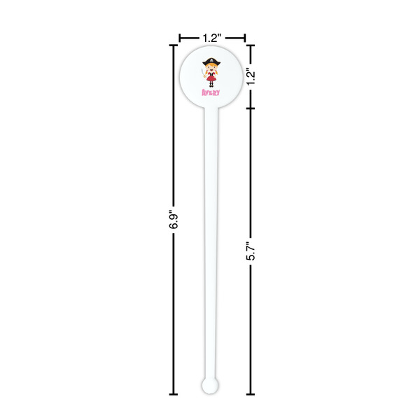 Pink Pirate White Plastic 7" Stir Stick - Round - Dimensions