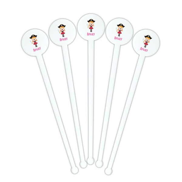 Pink Pirate White Plastic 7" Stir Stick - Round - Fan View