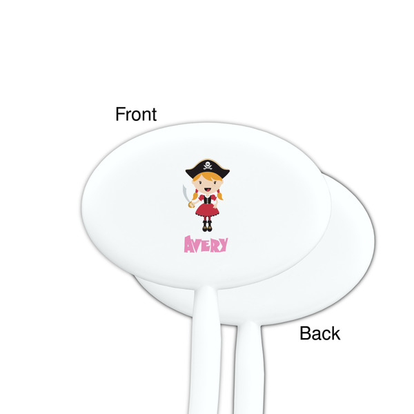 Pink Pirate White Plastic 7" Stir Stick - Single Sided - Oval - Front & Back