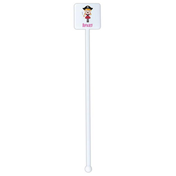 Pink Pirate White Plastic Stir Stick - Single Sided - Square - Single Stick