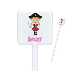 Pink Pirate Square Plastic Stir Sticks - Single Sided (Personalized)