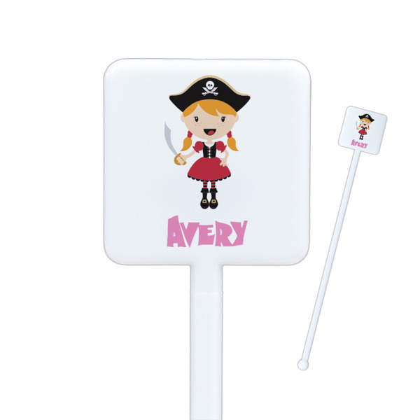 Custom Pink Pirate Square Plastic Stir Sticks - Single Sided (Personalized)