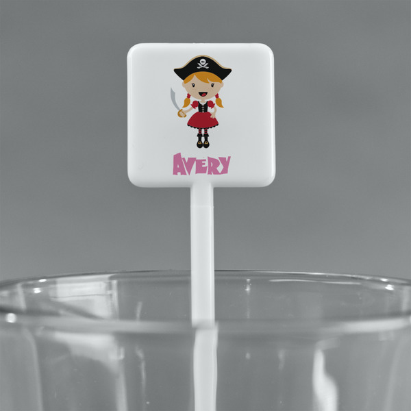 Pink Pirate White Plastic Stir Stick - Square - Main