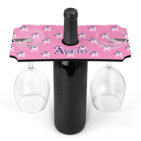 Custom Pink Pirate Wine Bottle & Glass Holder (Personalized)