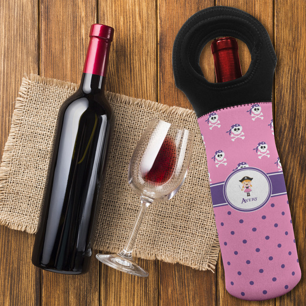 Pink Pirate Wine Tote Bag - FLATLAY