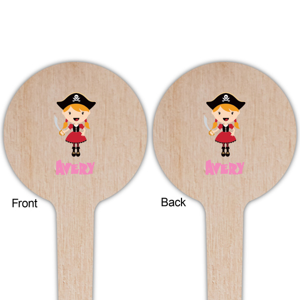 Pink Pirate Wooden 4" Food Pick - Round - Double Sided - Front & Back