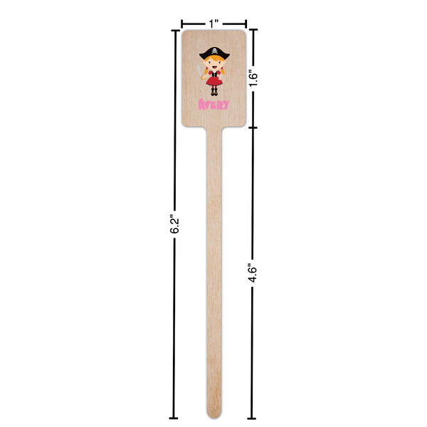 Pink Pirate Wooden 6.25" Stir Stick - Rectangular - Dimensions