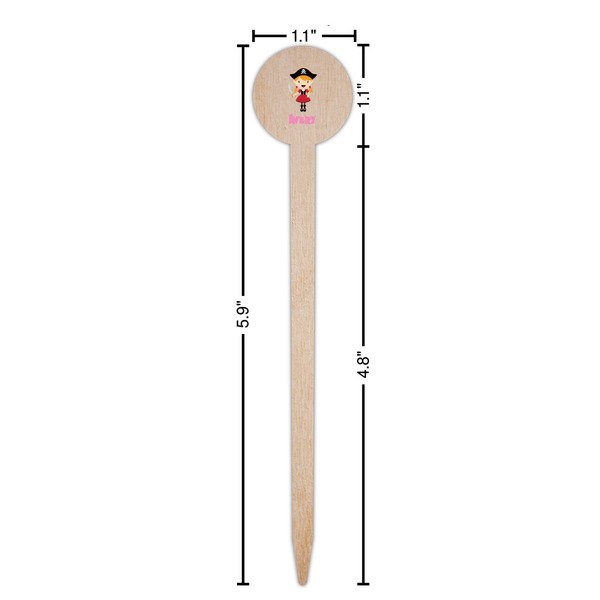 Pink Pirate Wooden 6" Food Pick - Round - Dimensions