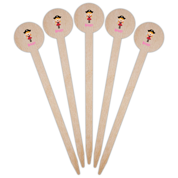 Pink Pirate Wooden 6" Food Pick - Round - Fan View