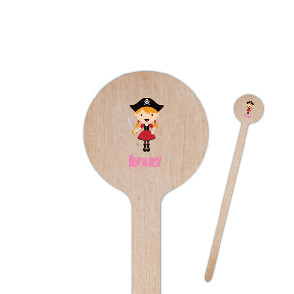 Custom Pink Pirate 7.5" Round Wooden Stir Sticks - Single Sided (Personalized)