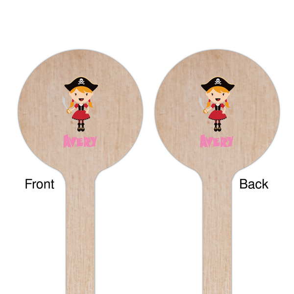 Pink Pirate Wooden 7.5" Stir Stick - Round - Double Sided - Front & Back