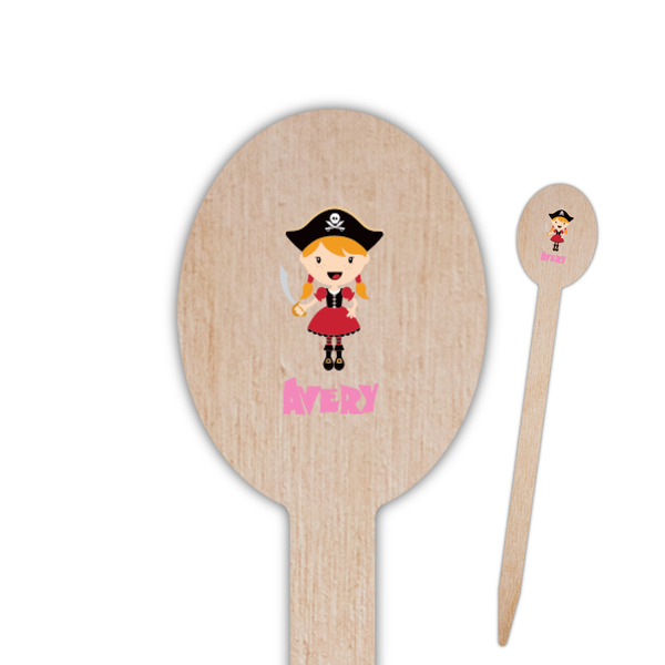 Custom Pink Pirate Oval Wooden Food Picks (Personalized)