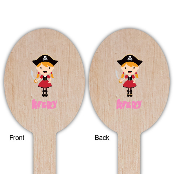 Pink Pirate Wooden Food Pick - Oval - Double Sided - Front & Back