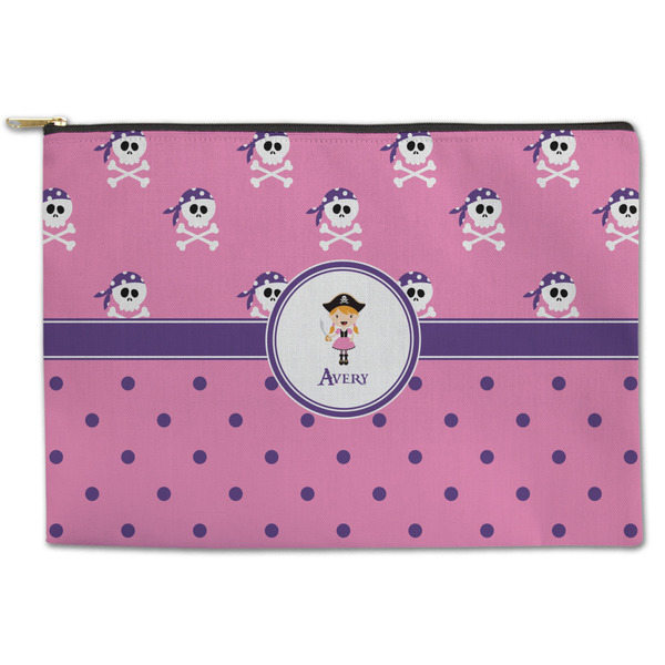Custom Pink Pirate Zipper Pouch - Large - 12.5"x8.5" (Personalized)