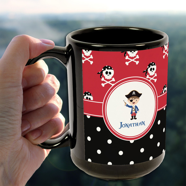Pirate & Dots 15oz. Black Mug - LIFESTYLE