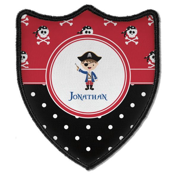 Custom Pirate & Dots Iron On Shield Patch B w/ Name or Text