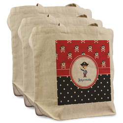 Pirate & Dots Reusable Cotton Grocery Bags - Set of 3 (Personalized)