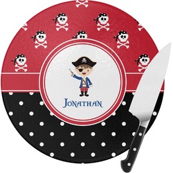 Pirate & Dots Round Glass Cutting Board - Small (Personalized)