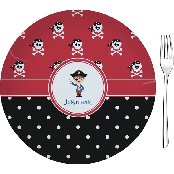 Custom Pirate & Dots 8" Glass Appetizer / Dessert Plates - Single or Set (Personalized)
