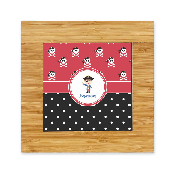 Custom Pirate & Dots Bamboo Trivet with Ceramic Tile Insert (Personalized)
