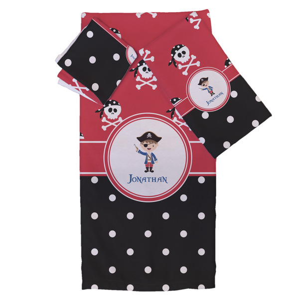 Custom Pirate & Dots Bath Towel Set - 3 Pcs (Personalized)