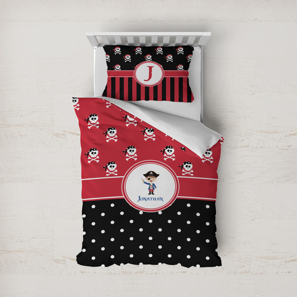 Custom Pirate & Dots Duvet Cover Set - Twin (Personalized)