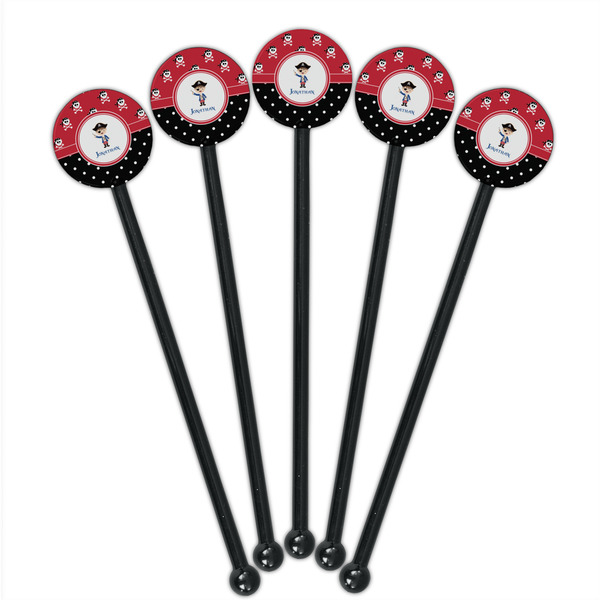 Pirate & Dots Black Plastic 5.5" Stir Stick - Round - Fan View