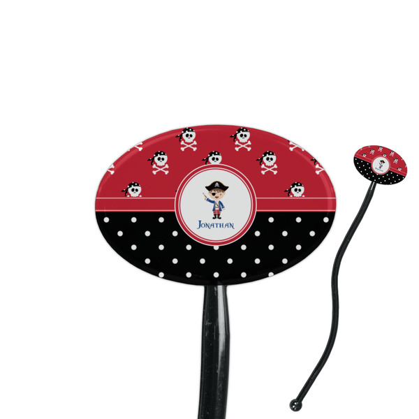 Custom Pirate & Dots 7" Oval Plastic Stir Sticks - Black - Single Sided (Personalized)