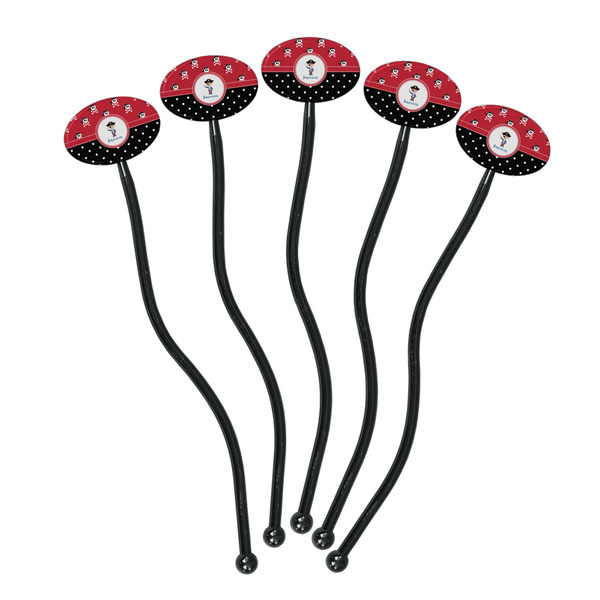 Pirate & Dots Black Plastic 7" Stir Stick - Oval - Fan