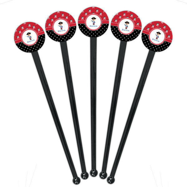 Pirate & Dots Black Plastic 7" Stir Stick - Round - Fan View
