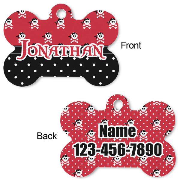 Pirate & Dots Bone Shaped Dog Tag - Front & Back