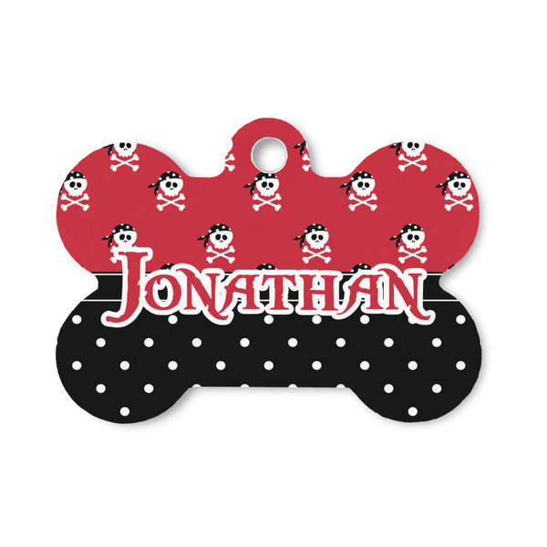 Custom Pirate & Dots Bone Shaped Dog ID Tag - Small (Personalized)