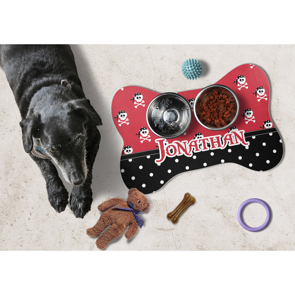 Pirate & Dots Bone Shaped Mat w/ Food & Water