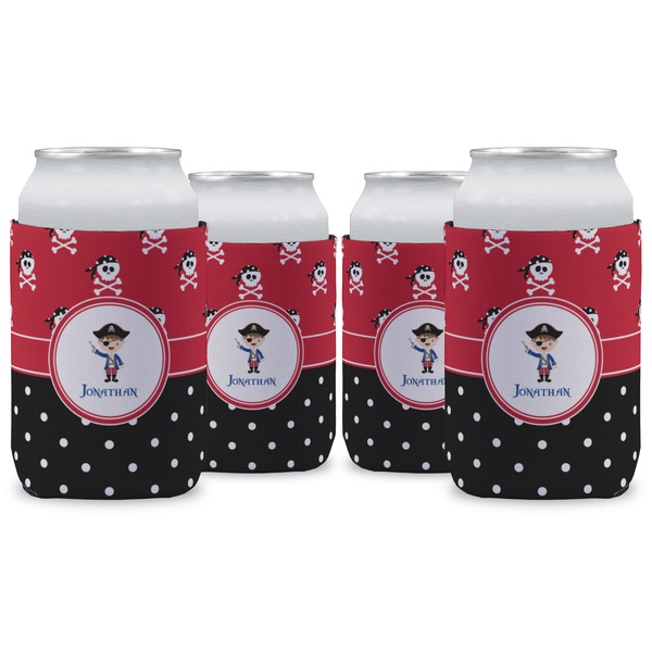 Custom Pirate & Dots Can Cooler (12 oz) - Set of 4 w/ Name or Text