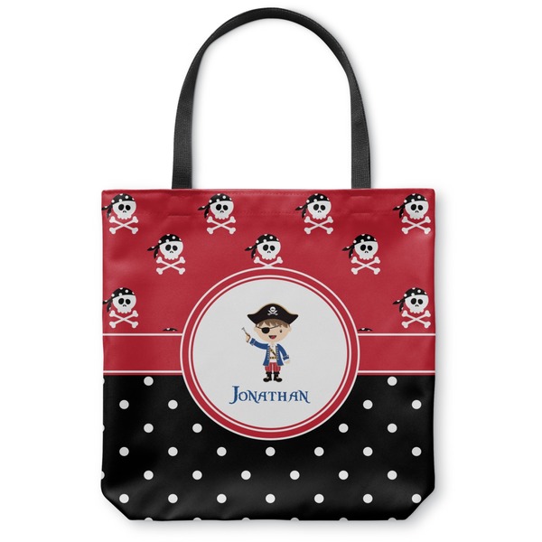 Custom Pirate & Dots Canvas Tote Bag - Small - 13"x13" (Personalized)