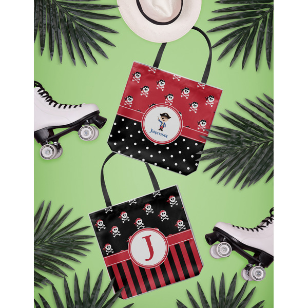 Pirate & Dots Canvas Tote Lifestyle Front and Back- 13x13