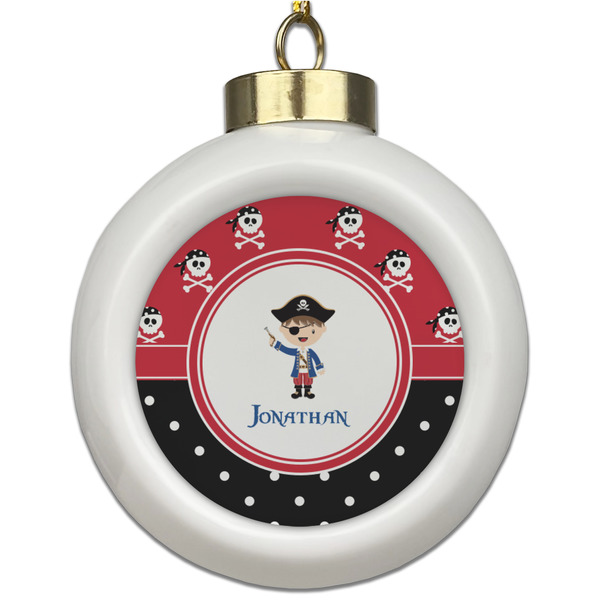Custom Pirate & Dots Ceramic Ball Ornament (Personalized)