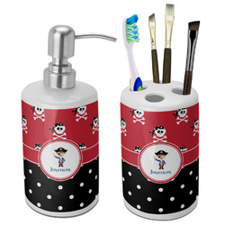 Pirate & Dots Ceramic Bathroom Accessories Set (Personalized)