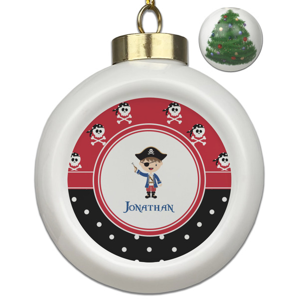 Custom Pirate & Dots Ceramic Ball Ornament - Christmas Tree (Personalized)