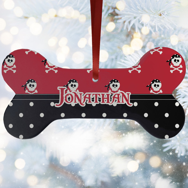 Custom Pirate & Dots Ceramic Dog Ornament w/ Name or Text