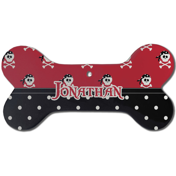 Pirate & Dots Ceramic Flat Ornament - Bone Front