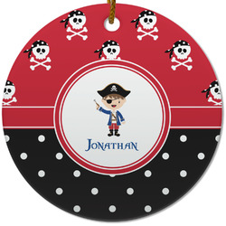 Pirate & Dots Round Ceramic Ornament w/ Name or Text