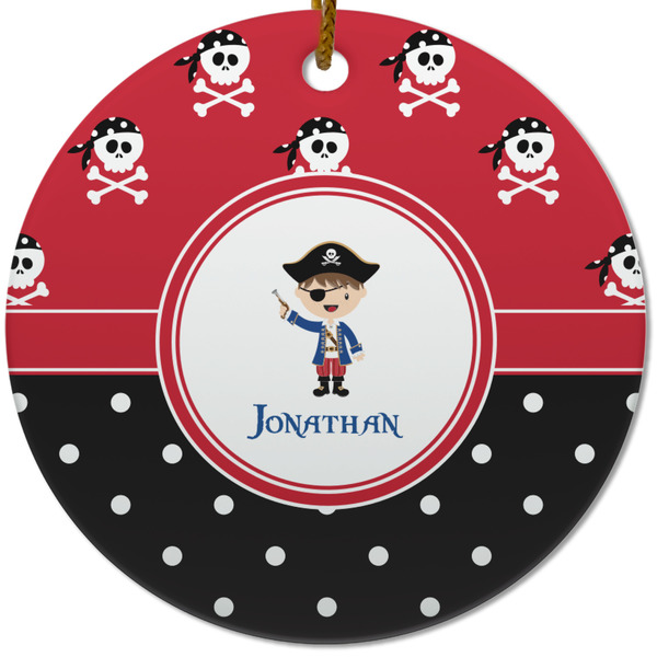 Pirate & Dots Ceramic Flat Ornament - Circle (Front)