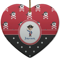 Pirate & Dots Heart Ceramic Ornament w/ Name or Text