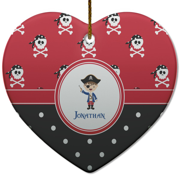 Custom Pirate & Dots Heart Ceramic Ornament w/ Name or Text