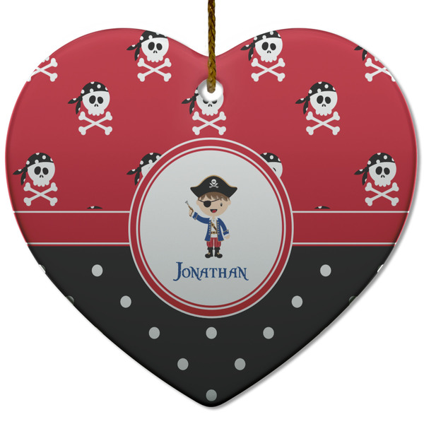 Pirate & Dots Ceramic Flat Ornament - Heart (Front)