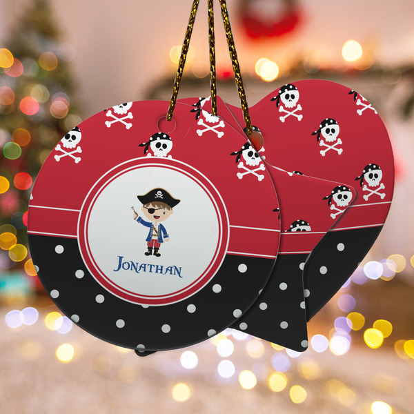Custom Pirate & Dots Ceramic Ornament w/ Name or Text