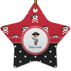Pirate & Dots Star Ceramic Ornament w/ Name or Text