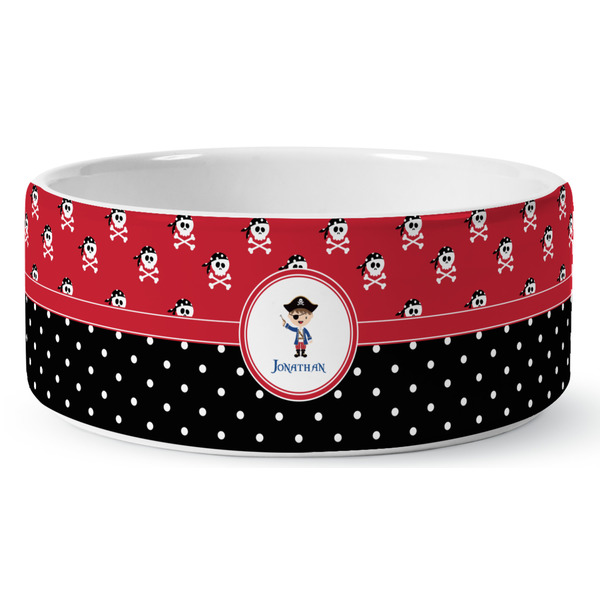Custom Pirate & Dots Ceramic Dog Bowl - Large (Personalized)